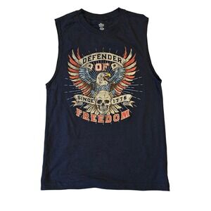 Way To Celebrate Patriotic Mens XS Navy Blue Eagle Skull Muscle Tank Top Shirt